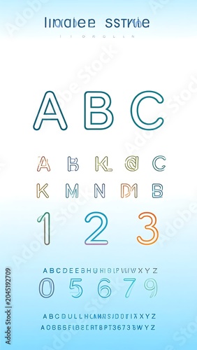 Minimal Outline Alphabet and Number Characters Displayed on White and Light Blue Gradient Background
