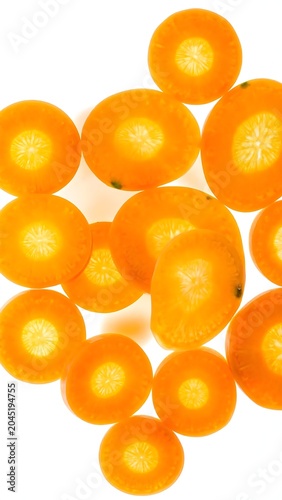 Bright Orange Kumquat Slices Arranged in Cluster on White Background