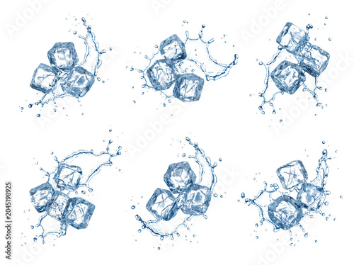 Принти на полотні Group of ice cubes splashing water