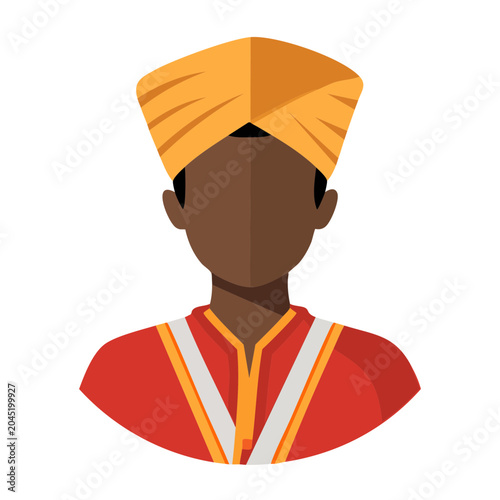 Flat design illustration of a man wearing a traditional orange turban