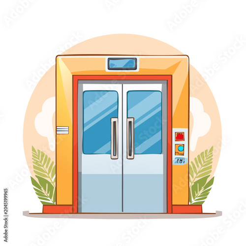 Illustration of modern elevator doors with control panel