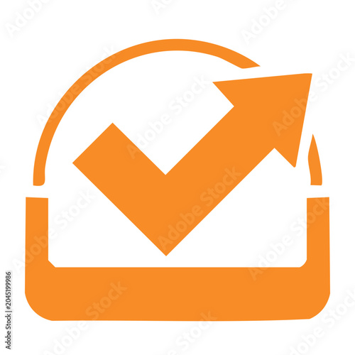 Orange check mark arrow icon with progress symbol