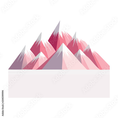 Pink and purple mountain range with snow caps in flat design
