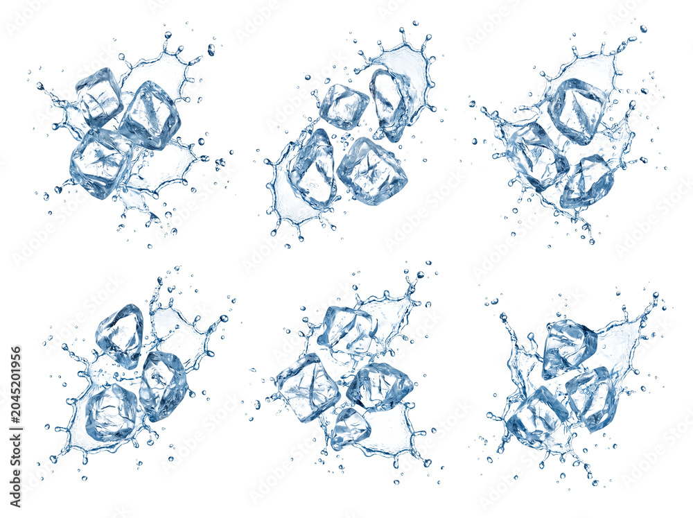Εκτύπωση καμβά Ice cubes splashing into water isolated