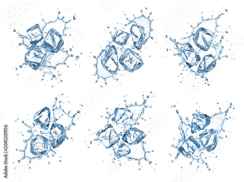 фотографія Ice cubes splashing into water isolated