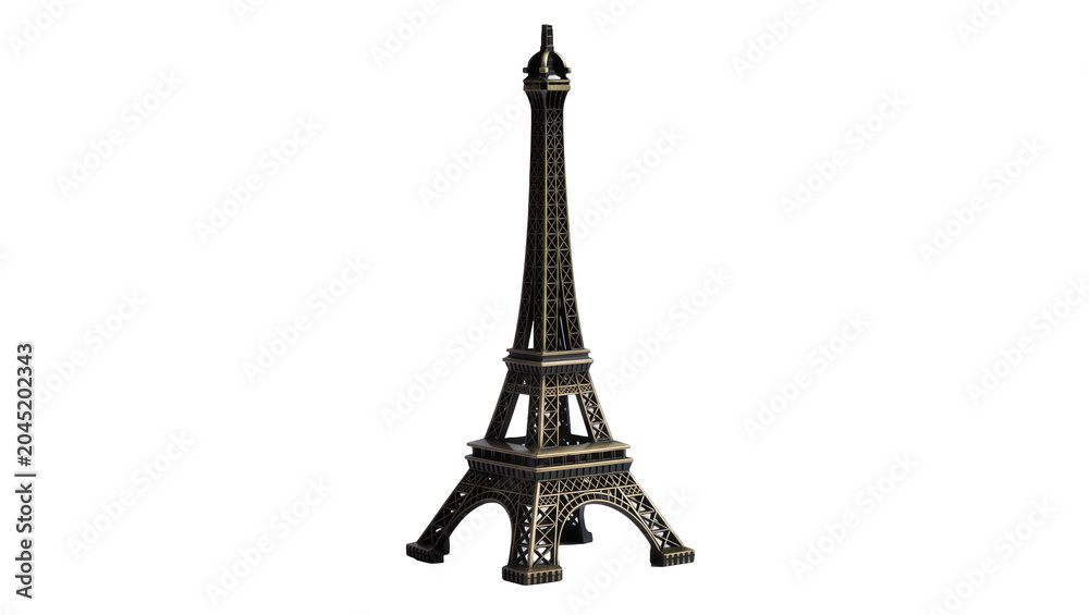 Αυτοκόλλητο Isolated ornate metallic bronze Eiffel Tower replica, famous Paris landmark souv