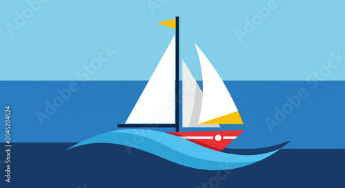 Foto Sailboat on the ocean waves sailing.