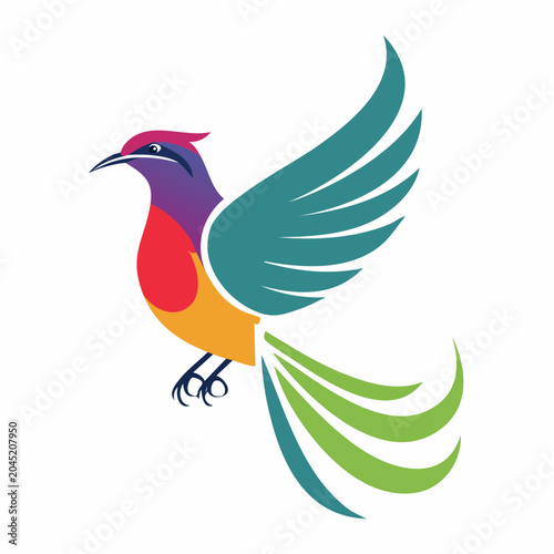Colorful abstract bird logo with wings spread