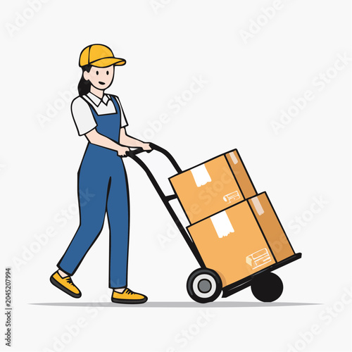 Delivery Person Pushing a Cart with Boxes