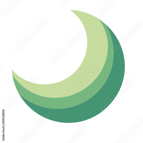 Green crescent moon icon with layered design