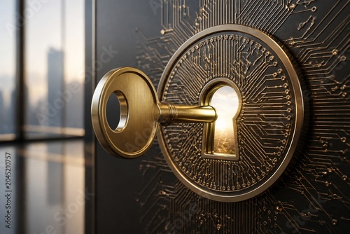 Brass Key Unlocking Circuit Path To Open Horizon