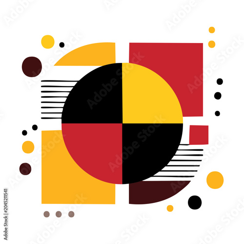 Abstract geometric composition with circles, squares, and lines