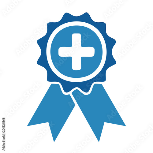 Blue award ribbon with white plus sign