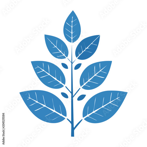 Blue plant branch with leaves, flat design icon