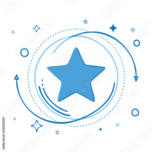 Blue star icon with abstract circular design elements