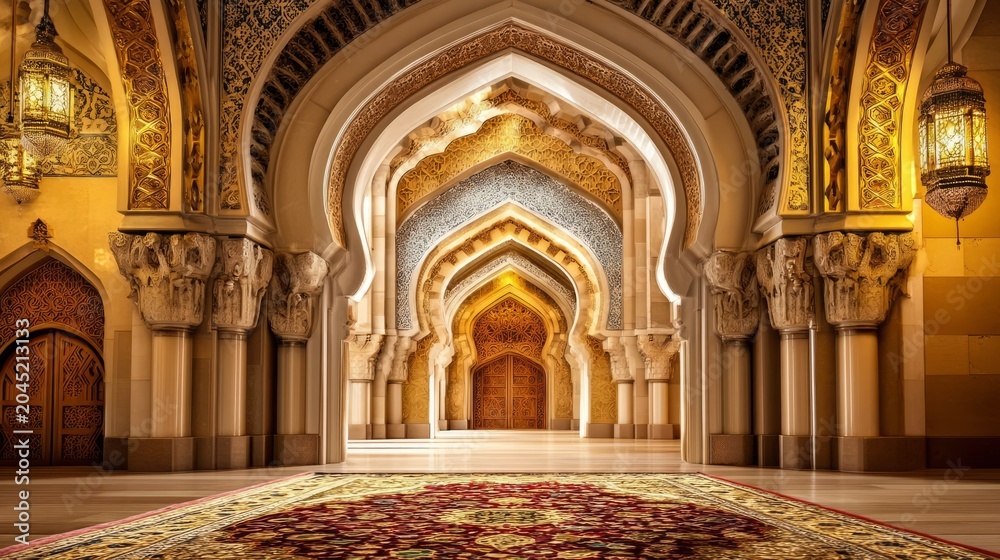 Fototapeta premium Ornate Islamic Archway with Intricate Design and Elegant Lighting