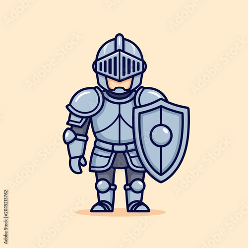 Quadro em tela Cute Knight in Full Armor Holding a Shield.