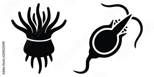 Foto Sea creature silhouettes black marine animal shapes against a white background a