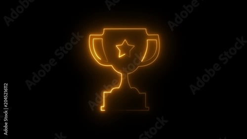 Glowing neon line Award cup icon isolated on black background. Winner trophy symbol. Championship or competition trophy. Sports .Glowing neon line award cup icon with a bright luminous.4k