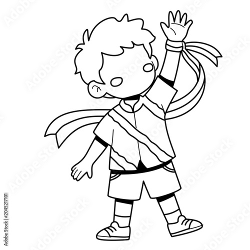 Illustration of Boy Waving with Ribbon