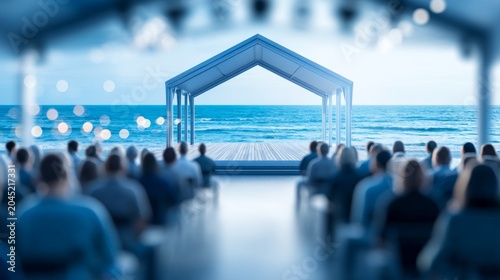 Outdoor Product Unveiling Ceremony by the Ocean with Guests Present