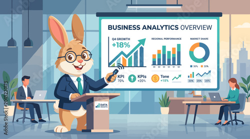 Business Presentation with Data Analytics and Graphs in Modern Office Environment.