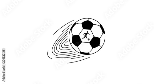 Soccer ball with a running person silhouette in motion.