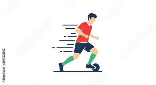 Soccer Player Dribbling Ball with Speed Lines.