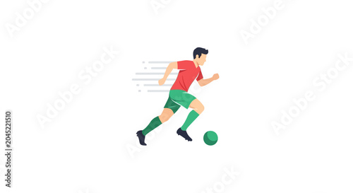 Soccer Player Dribbling Ball with Speed Lines.