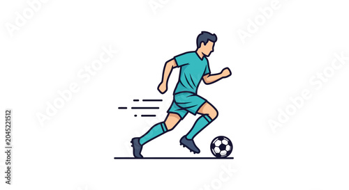 Soccer Player Dribbling Ball with Speed Lines.
