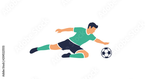 Soccer Player Dives for Ball in Dynamic Action Pose.