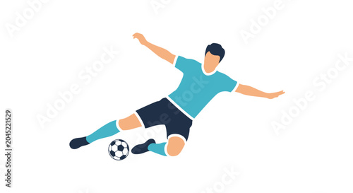 Soccer Player in Action Kicking Ball Mid-Game.