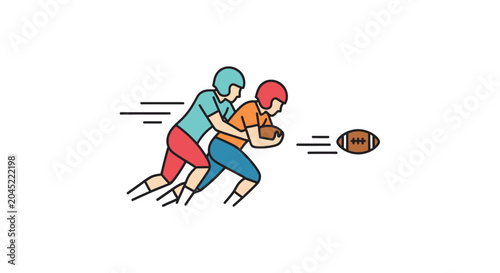 American football players tackling on field.