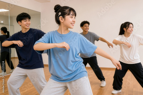 Teen with a cochlear implant practicing dance choreography with friends