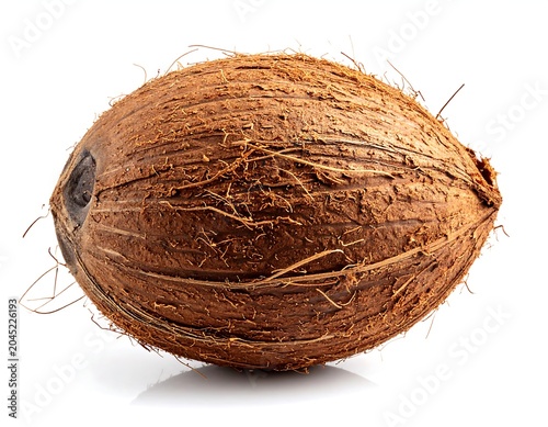 Ultra-realistic studio of a whole fresh coconut fruit white background