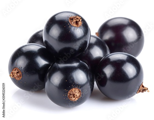 Ultra-realistic studio of fresh blackcurrants, whole ripe berries white background