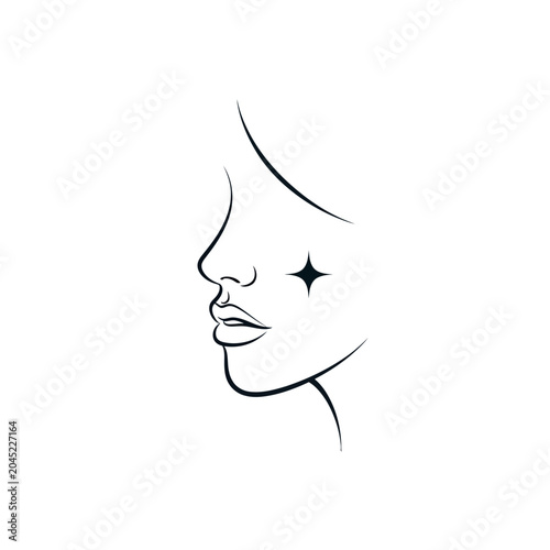 Woman Face Profile Minimalist Line Art.