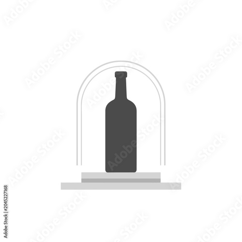 Wine bottle in a glass case.