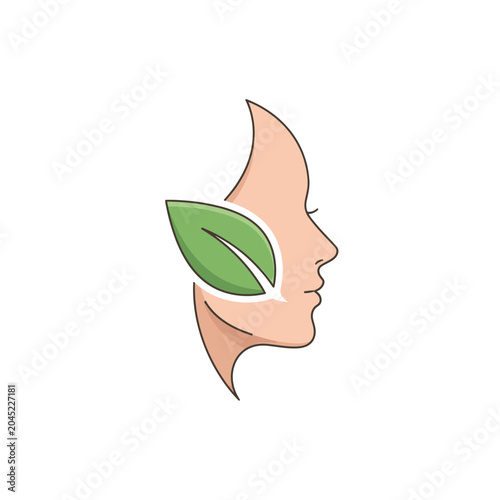 Woman Face With Green Leaf.