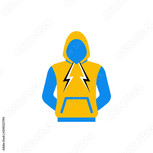 Yellow Hoodie with Blue Sleeves.