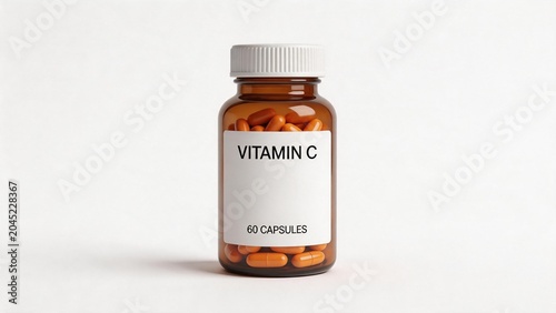 Vitamin C supplement bottle with capsules