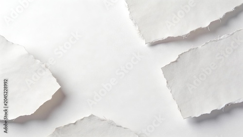 Torn paper pieces on white background
