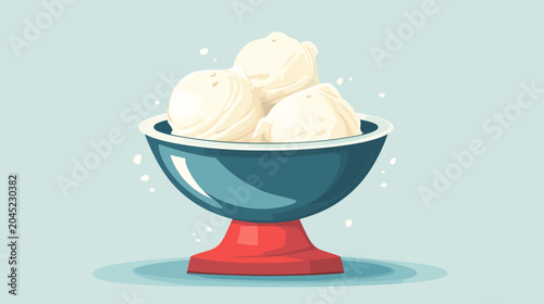 Illustration of a bowl with three scoops of vanilla ice cream