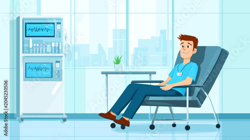 Young male healthcare professional resting comfortably in hospital