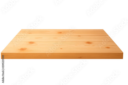 Empty wooden table surface with natural wood grain and knots isolated on white background