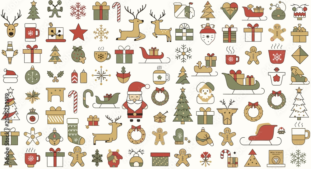 Obraz premium Christmas and New Year holiday symbols and elements collection.