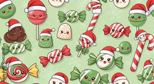 Foto Adorable Christmas Candies with Santa Hats and Festive Wrappings.