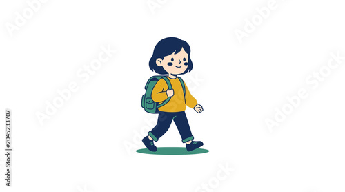 Bild auf Leinwand Happy Child Walking with Backpack Back to School Kid Adventure.