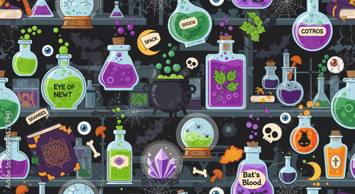 Tableau sur toile A vibrant collection of magical potions and alchemical ingredients
