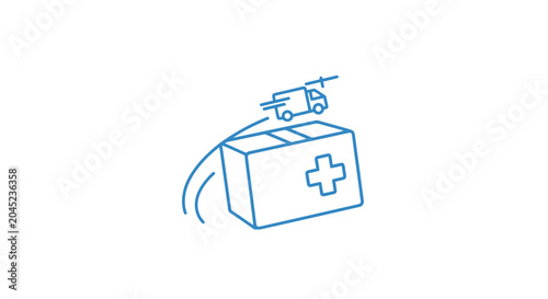 Foto Drone delivering medical aid box quickly.
